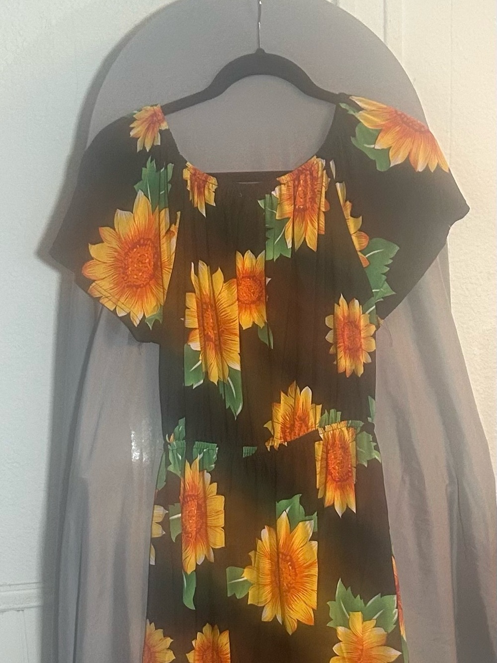 Black Sunflower Maxi Dress with Yellow Floral Print